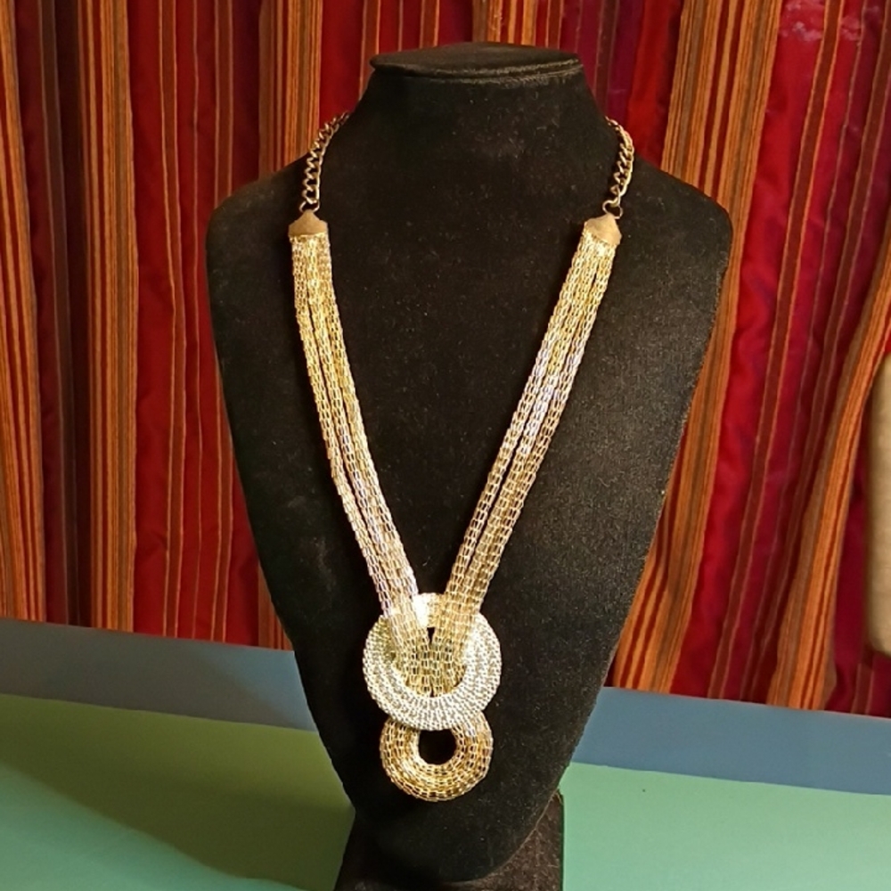 Vintage Silver Tone Mesh Multi-Strand Statement Slip Knot Necklace